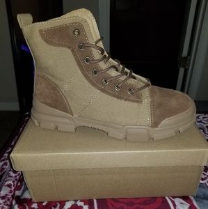 Canvas and Faux Suede Combat Boots